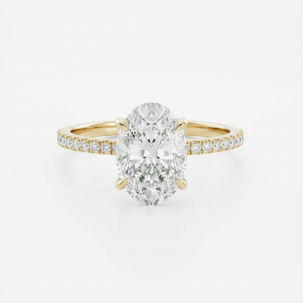 Anel Solitário Moissanite 925 Oval Cravejado, 1ct 2ct 3ct, Prata 925 com Ródio Branco, Moissanite Cor D VVS1 Certificada