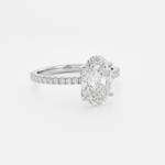 Anel Solitário Moissanite 925 Oval Cravejado, 1ct 2ct 3ct, Prata 925 com Ródio Branco, Moissanite Cor D VVS1 Certificada