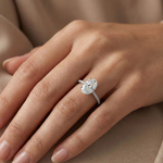 Anel Solitário Moissanite 925 Oval Cravejado, 1ct 2ct 3ct, Prata 925 com Ródio Branco, Moissanite Cor D VVS1 Certificada