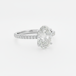 Anel Solitário Moissanite 925 Oval Cravejado, 1ct 2ct 3ct, Prata 925 com Ródio Branco, Moissanite Cor D VVS1 Certificada