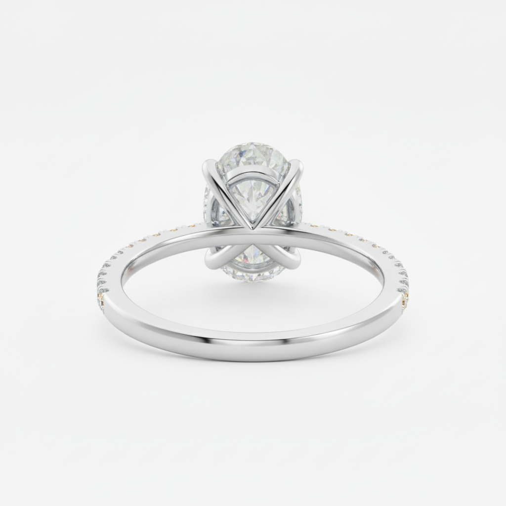 Anel Solitário Moissanite 925 Oval Cravejado, 1ct 2ct 3ct, Prata 925 com Ródio Branco, Moissanite Cor D VVS1 Certificada