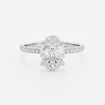 Anel Solitário Moissanite 925 Oval Cravejado, 1ct 2ct 3ct, Prata 925 com Ródio Branco, Moissanite Cor D VVS1 Certificada