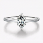 Anel Solitário Moissanite Marquise Navette 0,5ct em Prata 925 com Ródio e Moissanite Cor D VVS1 Certificada