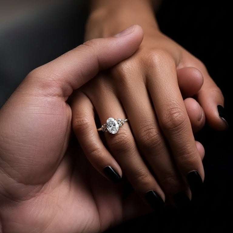 Anel Solitário Moissanite Oval 1-3ct Ouro 18K Prata 925 Noivado