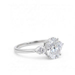 Anel Moissanite Oval 3 Pedras, Prata 925 com Ródio, 3,7ct e 9,6ct, Laterais em Gota, Certificado D VVS1