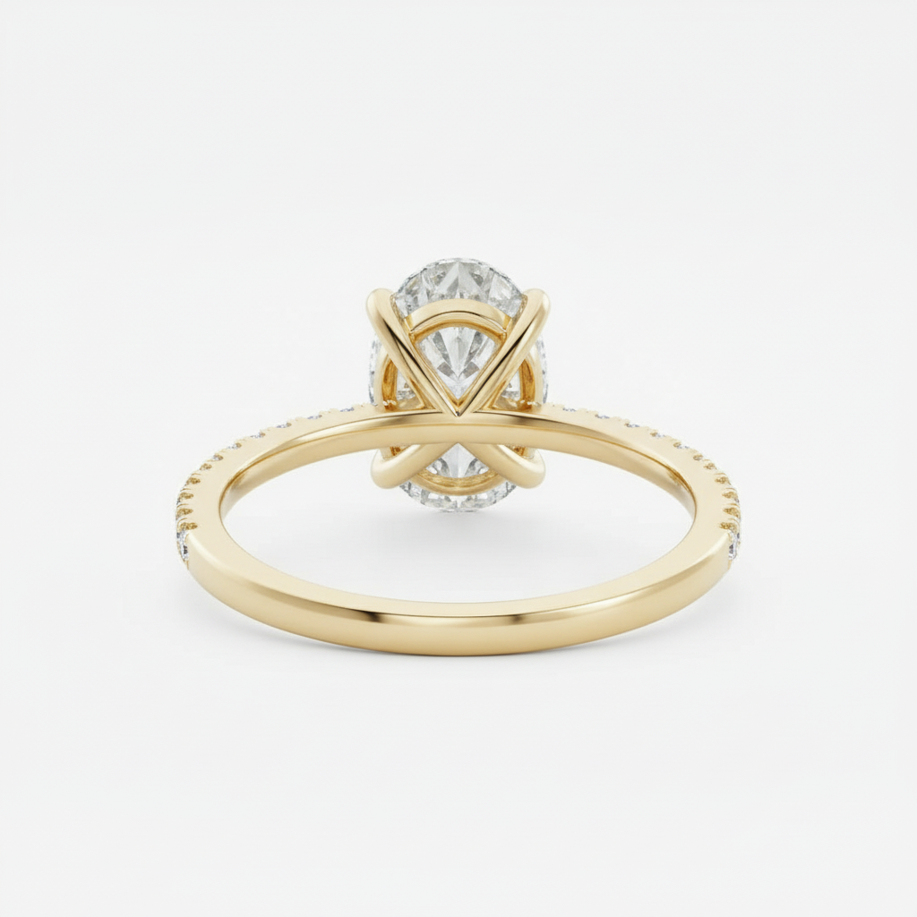 Anel Solitario Oval Cravejado de Moissanite 1ct 2ct 3ct em Ouro 18K com Moissanite Cor D VVS1 Certificada GRA | Monli