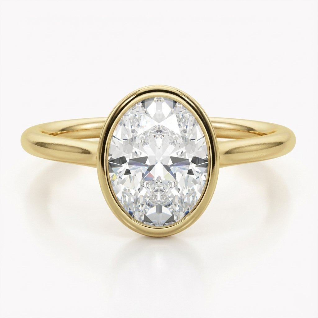 Anel Solitário Oval Minimalista Bezel 1ct 2ct Moissanite Prata 925 Banhado a Ouro 18K Anel de Noivado Luxo