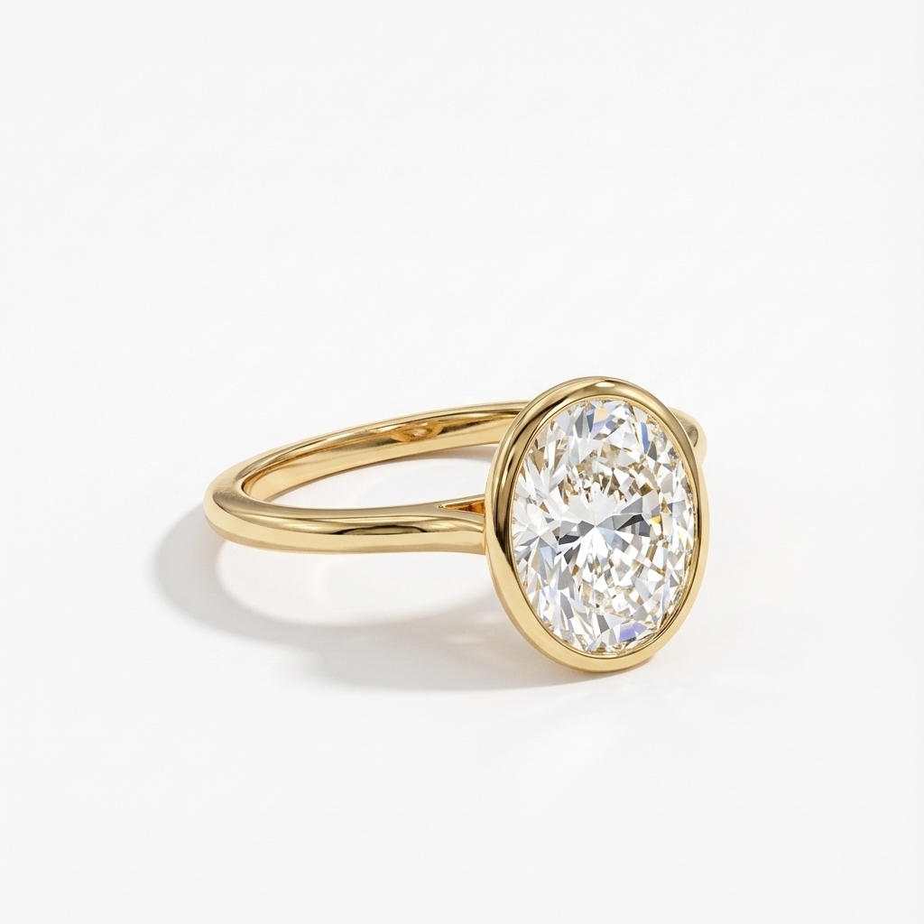 Anel Solitário Oval Minimalista Bezel 1ct 2ct Moissanite Prata 925 Banhado a Ouro 18K Anel de Noivado Luxo