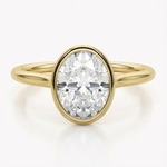 Anel Solitário Oval Minimalista Bezel 1ct 2ct Moissanite Prata 925 Banhado a Ouro 18K Anel de Noivado Luxo