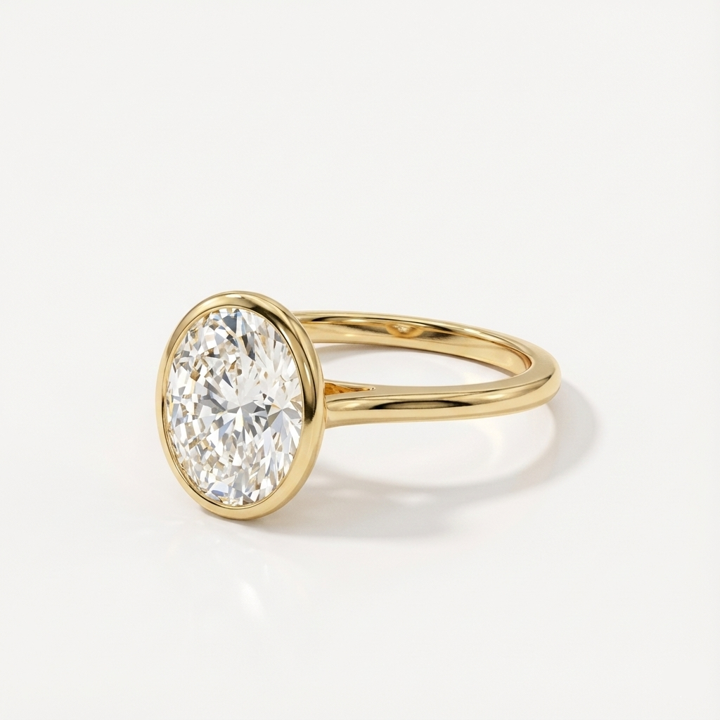 Anel Solitário Oval Minimalista Bezel 1ct 2ct Moissanite Prata 925 Banhado a Ouro 18K Anel de Noivado Luxo