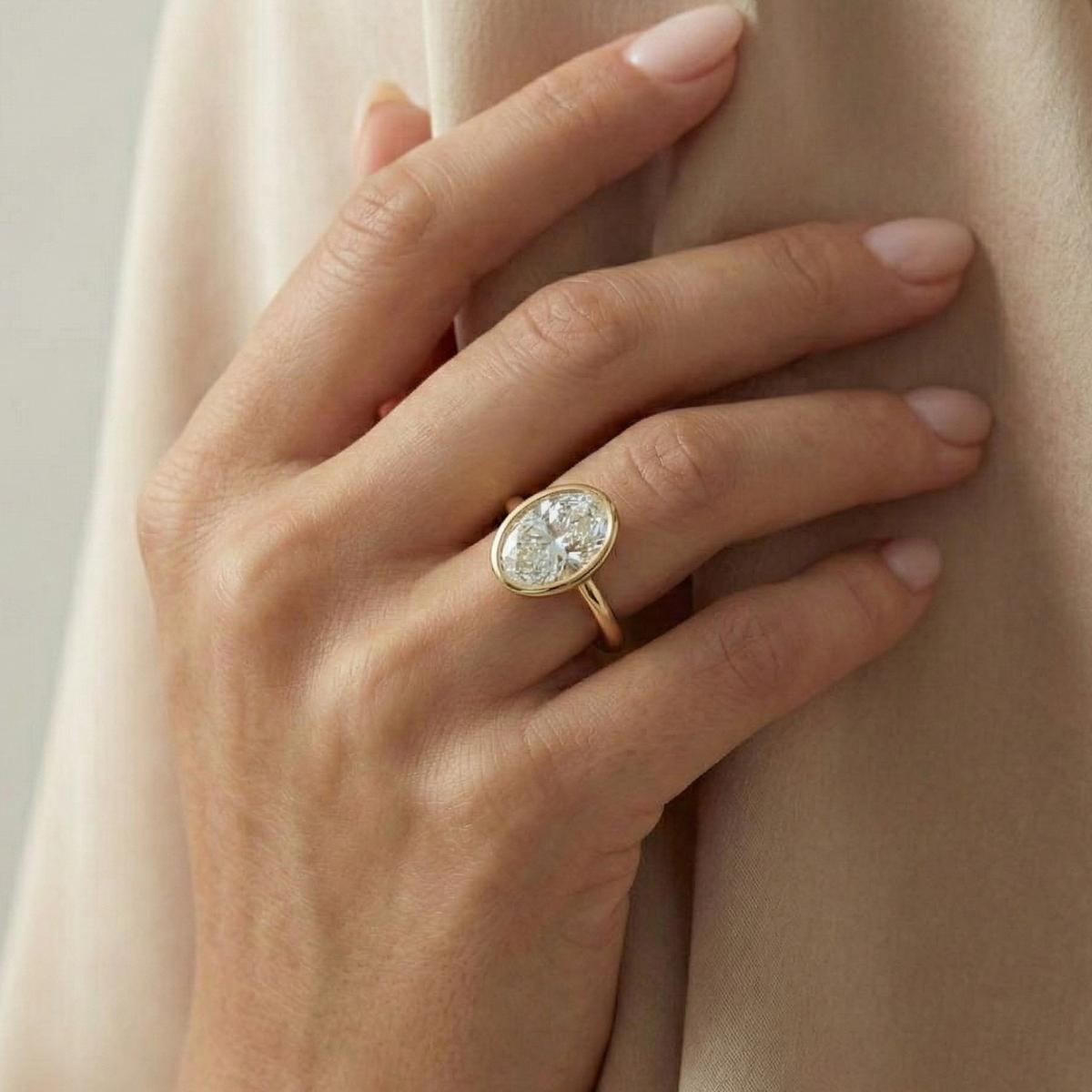 Anel Solitário Oval Minimalista Bezel 1ct 2ct Moissanite Prata 925 Banhado a Ouro 18K Anel de Noivado Luxo