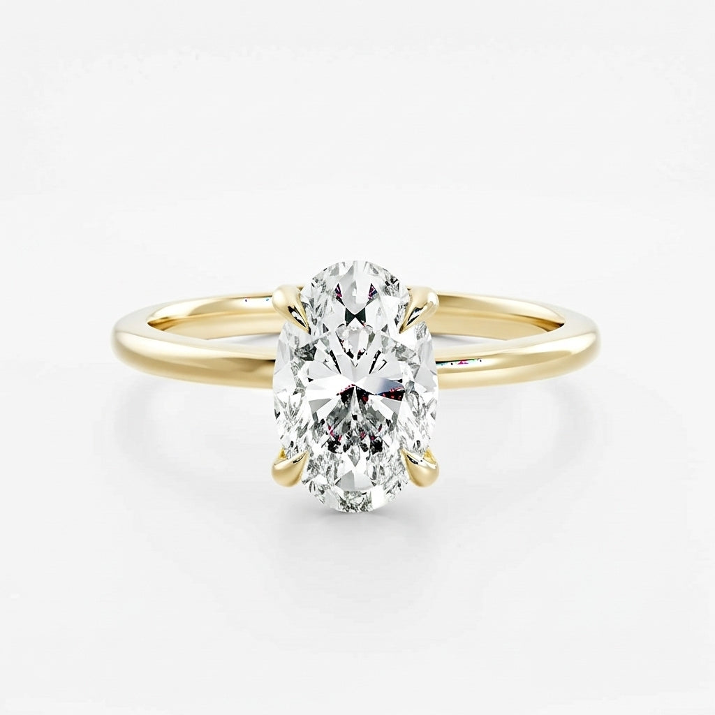Anel Solitário Oval de Moissanite 1 a 3ct em Prata 925 com Banho de Ouro 18K, Moissanite Cor D VVS1 Certificada — Monlí