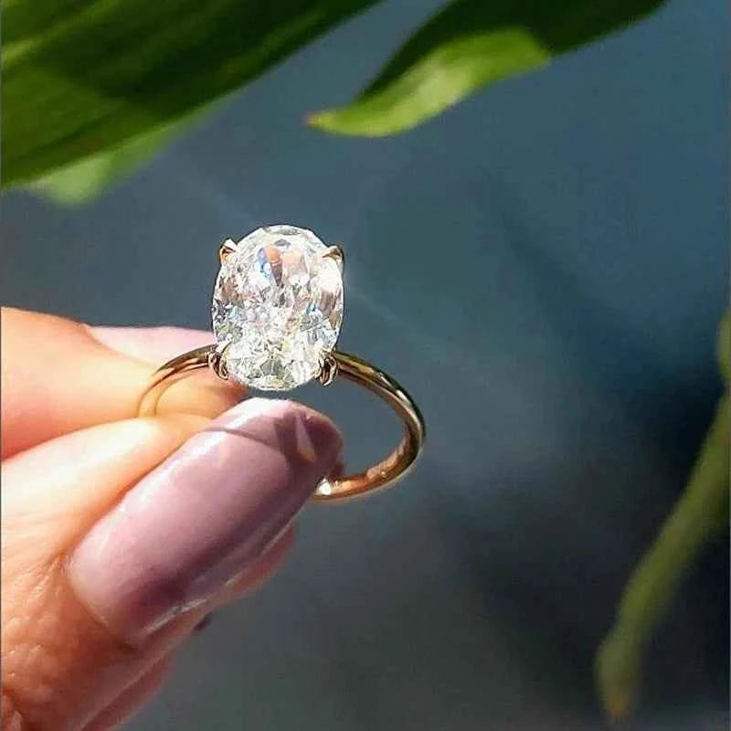 Anel Solitário Oval de Moissanite 1 a 3ct em Prata 925 com Banho de Ouro 18K, Moissanite Cor D VVS1 Certificada — Monlí