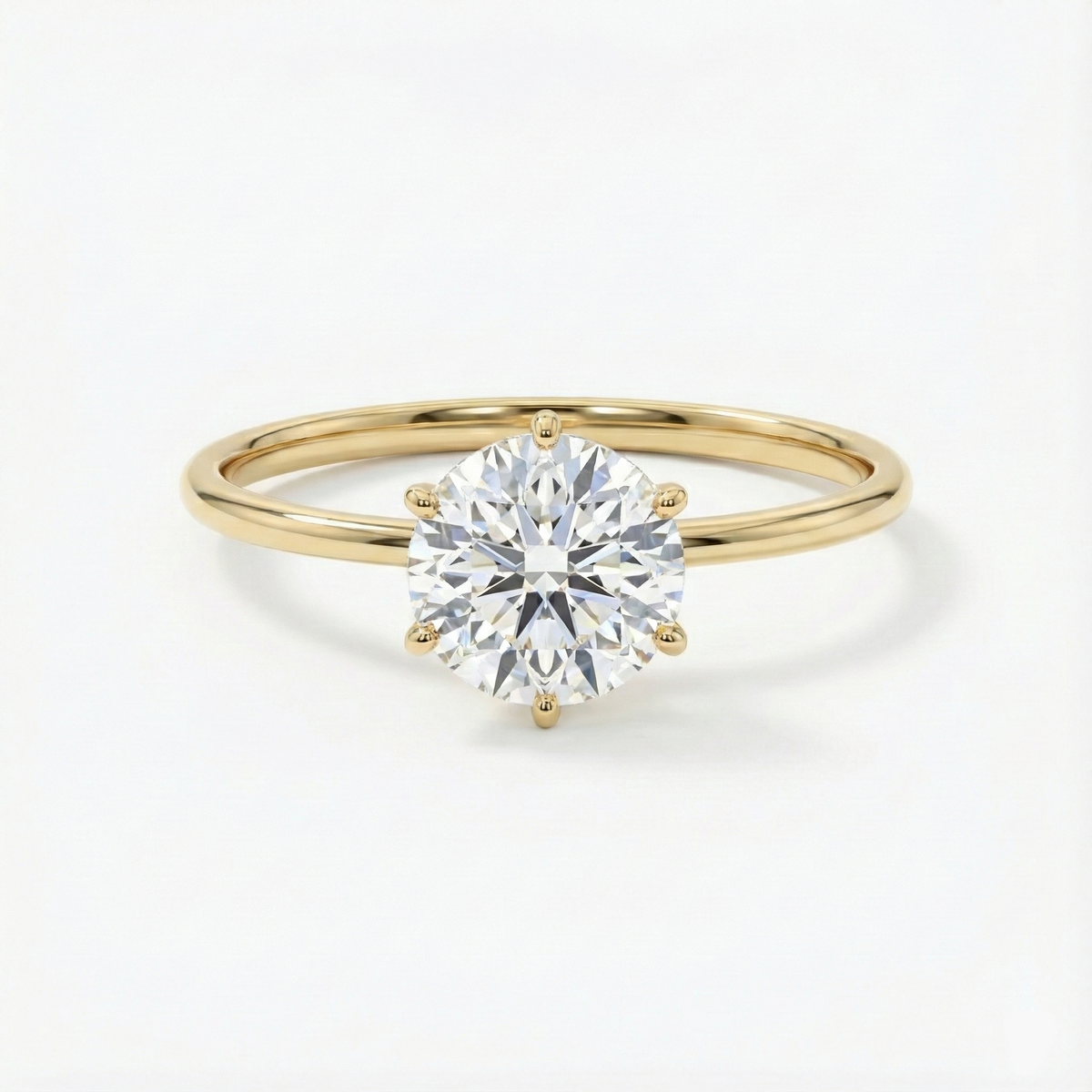 Anel Solitário Redondo 0.3 CT Moissanite Prata 925 Banhado a Ouro 18K Anel de Noivado Luxo