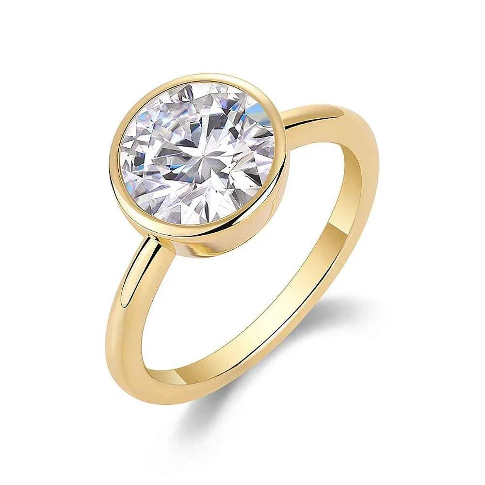Anel Solitário de Moissanite 3ct em Prata 925 com Cravação Bezel, Moissanite Cor D VVS1 Certificada — Monlí