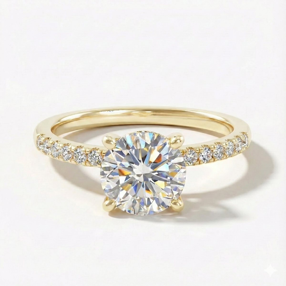 Anel Solitário de Moissanite Brilhante 1ct 2ct em Prata 925 com Banho de Ouro 18k, Moissanite Cor D VVS1 Certificada