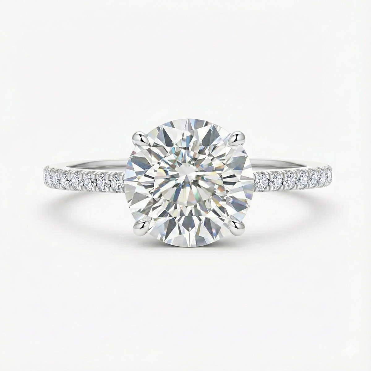 Anel Solitário de Moissanite Brilhante 2ct (8mm) com Halo Oculto em Prata 925, Cravação Clássica, Moissanite Cor D VVS1 Certificada