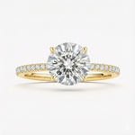 Anel Solitário de Moissanite Brilhante 2ct (8mm) com Halo Oculto em Prata 925, Cravação Clássica, Moissanite Cor D VVS1 Certificada
