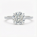 Anel Solitário de Moissanite Brilhante 2ct (8mm) com Halo Oculto em Prata 925, Cravação Clássica, Moissanite Cor D VVS1 Certificada