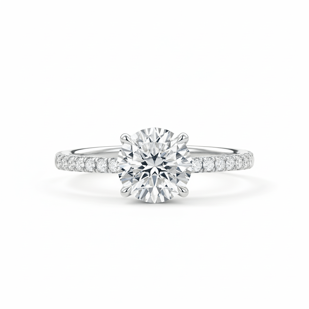 Anel Solitário de Moissanite Brilhante 2ct (8mm) em Prata 925, Cravação Clássica, Moissanite Cor D VVS1 Certificada - Monlí