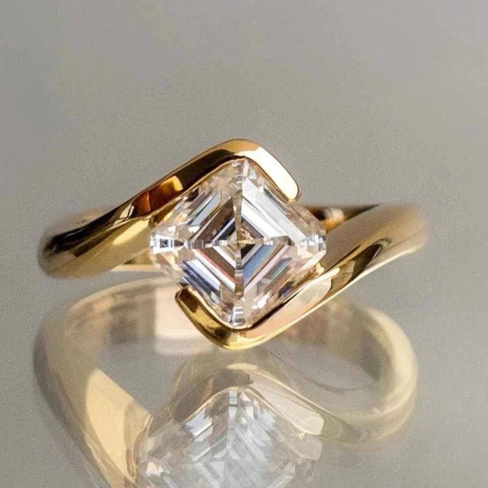 Anel Solitário de Moissanite Corte Asscher 1 Quilate em Prata 925 com Cravação Meia Moldura, Moissanite Cor D VVS1 Certificada — Monlí