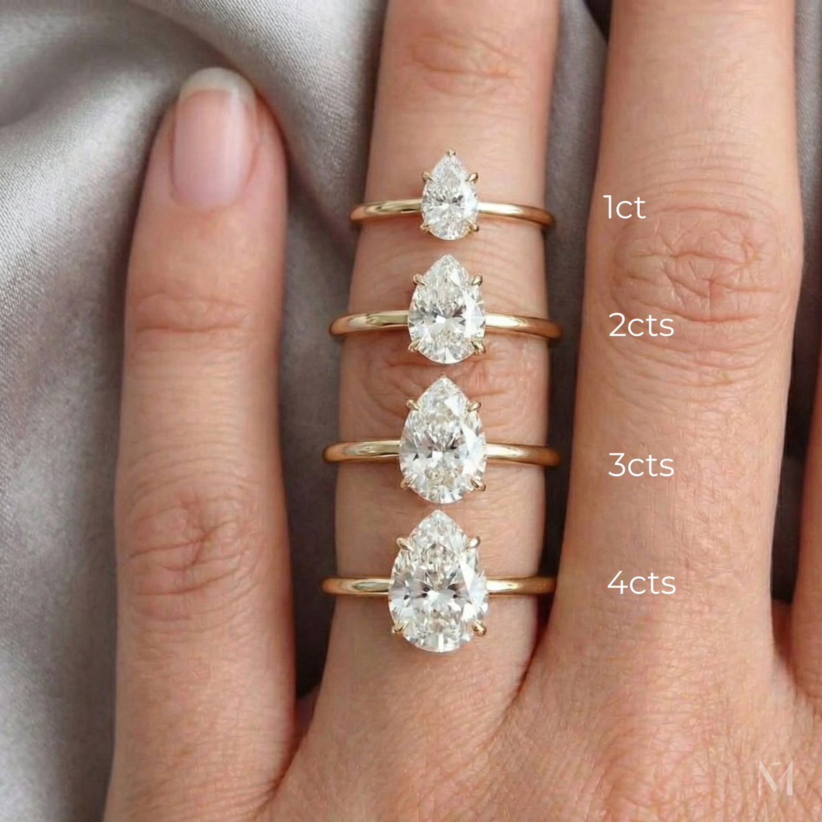 Anel Solitário de Moissanite Gota 1 a 4ct em Prata 925, Moissanite Cor D VVS1 Certificada — Monlí