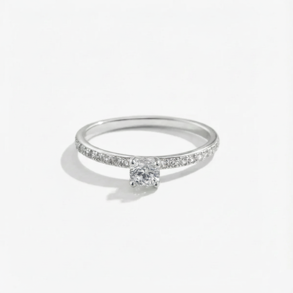 Anel Solitário de Moissanite Lapidação Brilhante 0.3 quilates em Prata 925 - Moissanite Cor D VVS1 Certificada