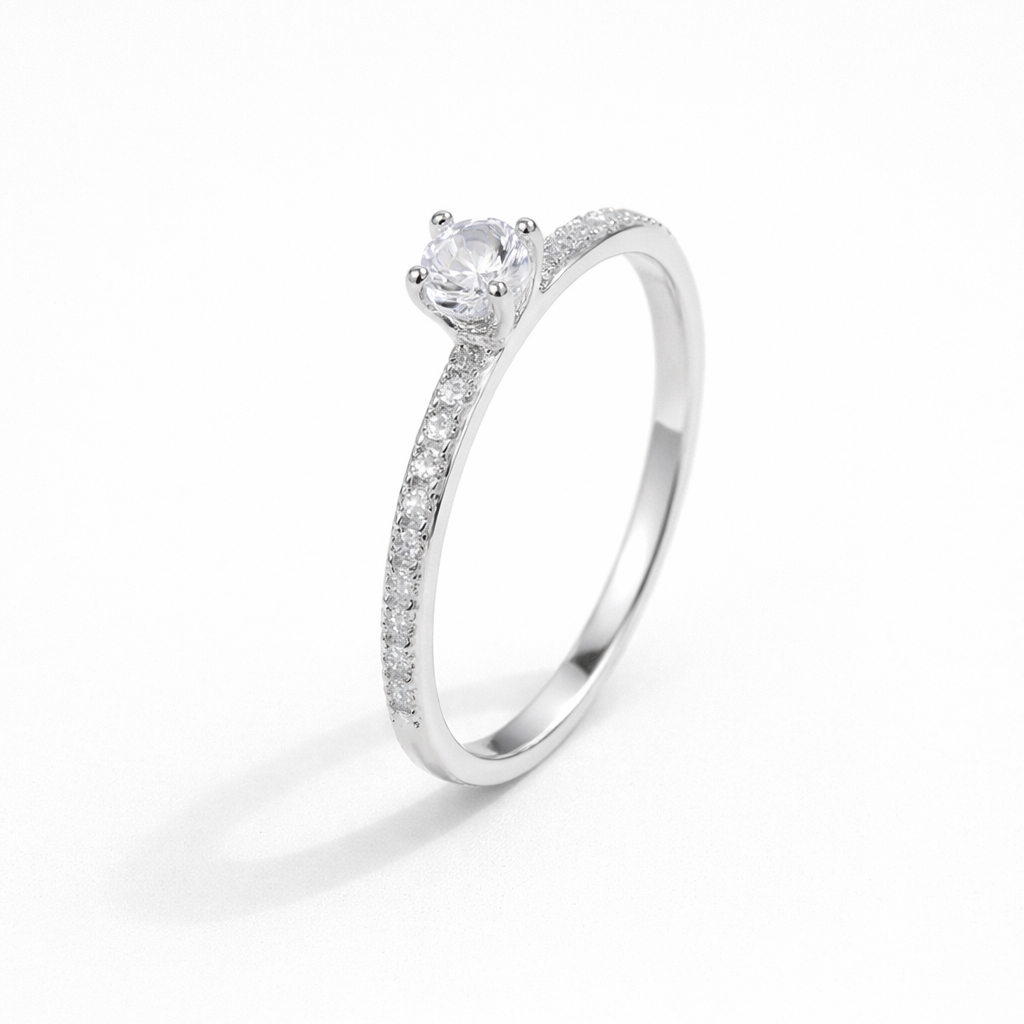 Anel Solitário de Moissanite Lapidação Brilhante 0.3 quilates em Prata 925 - Moissanite Cor D VVS1 Certificada