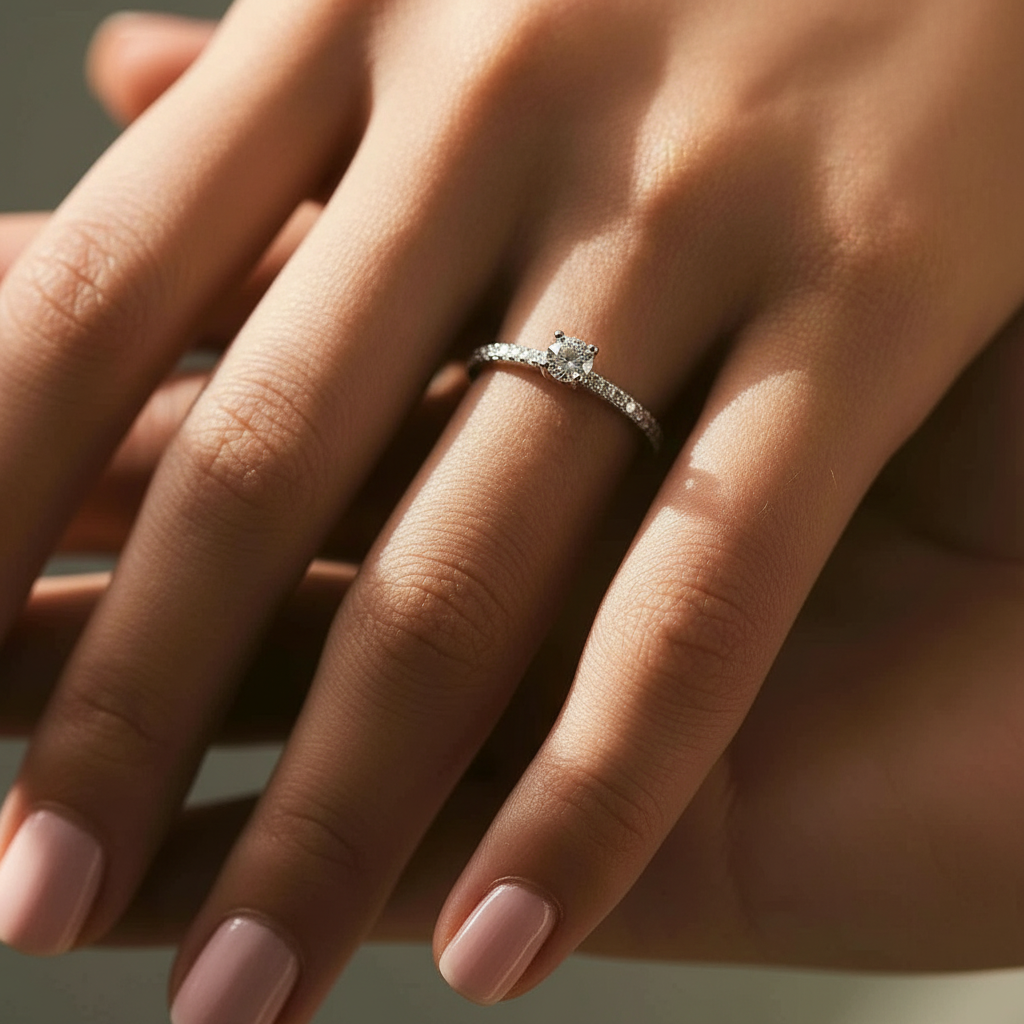 Anel Solitário de Moissanite Lapidação Brilhante 0.3 quilates em Prata 925 - Moissanite Cor D VVS1 Certificada