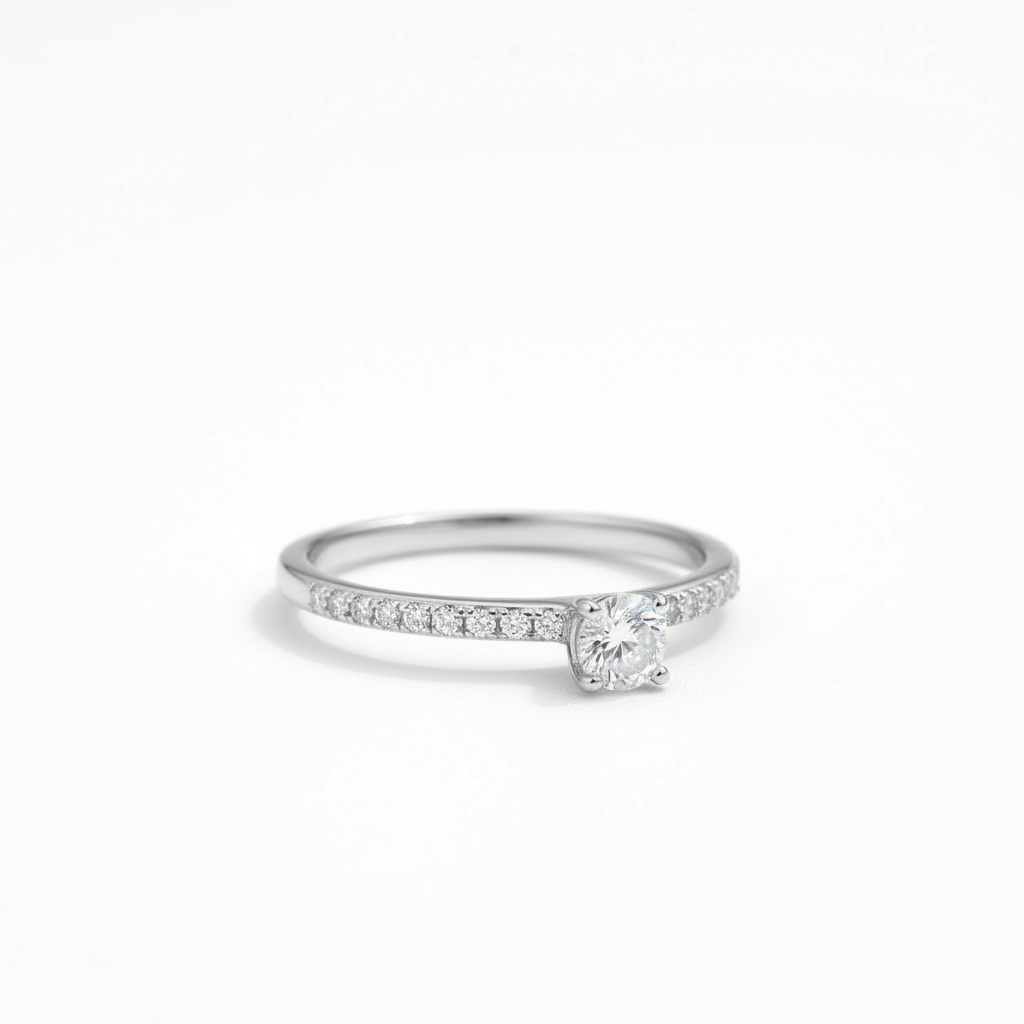 Anel Solitário de Moissanite Lapidação Brilhante 0.3 quilates em Prata 925 - Moissanite Cor D VVS1 Certificada