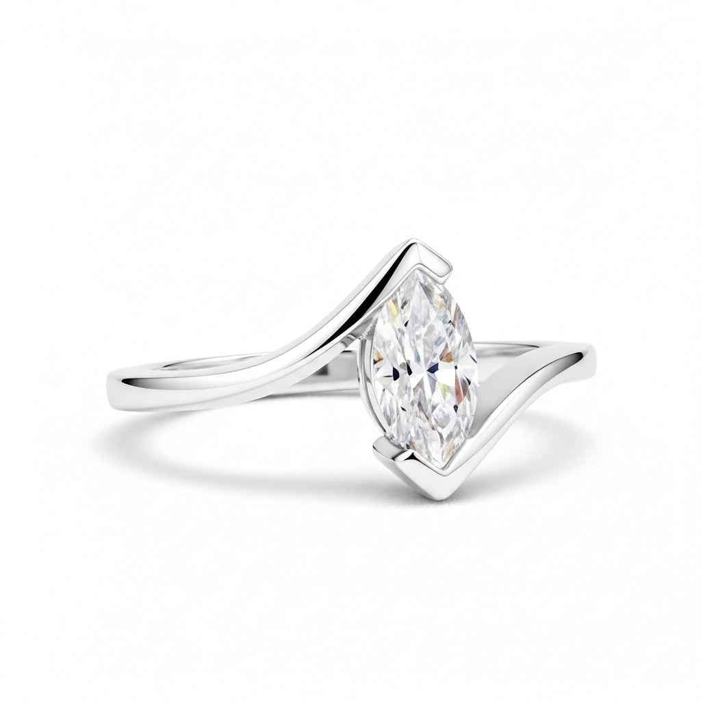 Anel Solitário de Moissanite Marquise Navette 1ct em Prata 925 Banhada a Ouro 18k, Design Clássico e Elegante, Moissanite Cor D VVS1 Certificada