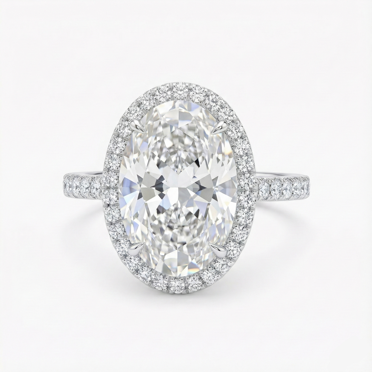 Anel Solitário de Moissanite Oval 8ct com Halo em Prata 925 Banhada a Ouro 18k, Moissanite Cor D VVS1 Certificada — Monlí
