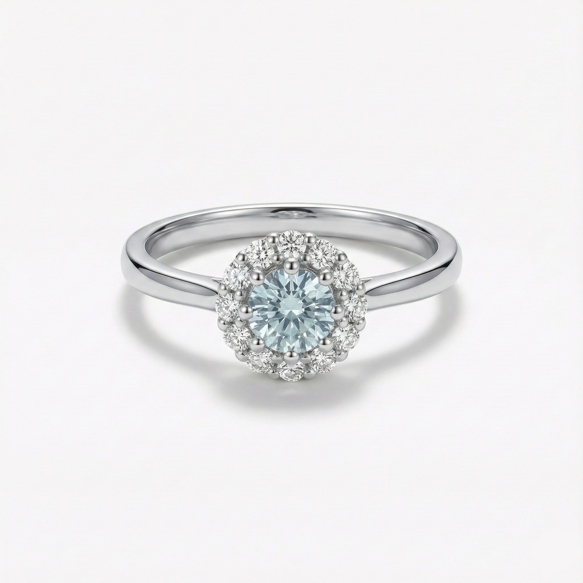 Anel Solitário de Moissanite Verde com Halo em Prata 925, Lapidação Brilhante e Certificado VVS1