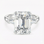 Anel Solitário de Moissanite em Prata 925 com Banho de Ouro 14k - Lapidação Emerald 10 Quilates (10×14mm) e Moissanite Cor D VVS1 Certificada