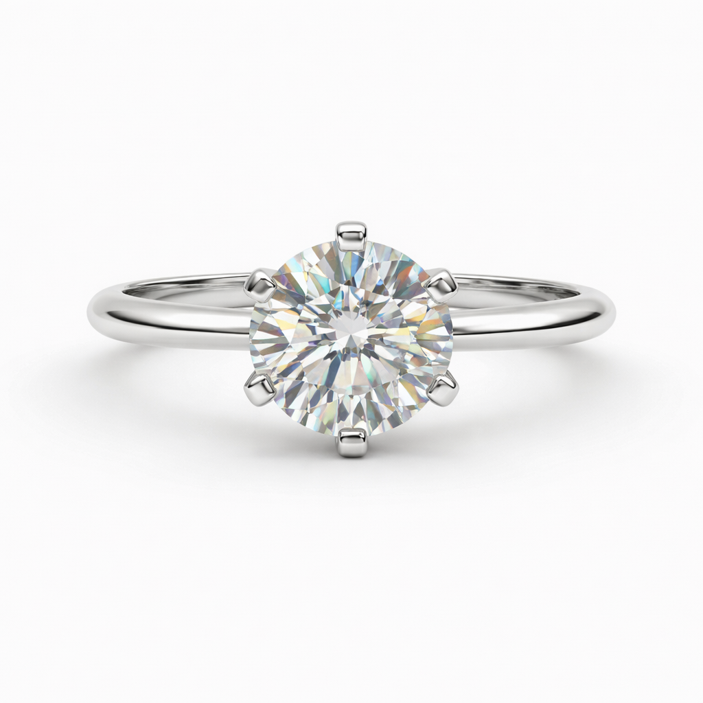 Anel Solitário de Noivado Moissanite Brilhante 0.5ct a 5ct em Prata 925 Esterlina Banhado a Ouro, Cor D VVS1