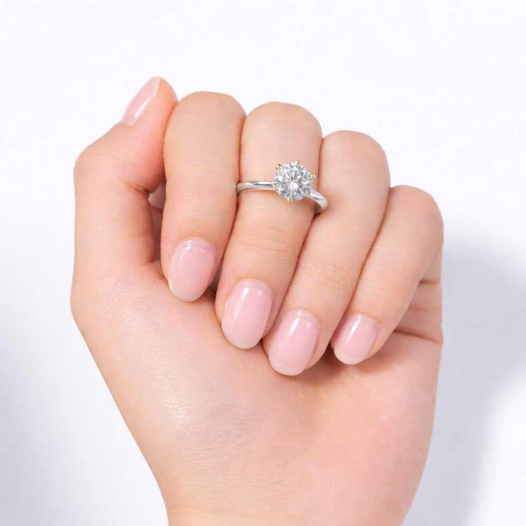 Anel Solitário de Noivado Moissanite Brilhante 0.5ct a 5ct em Prata 925 Esterlina Banhado a Ouro, Cor D VVS1