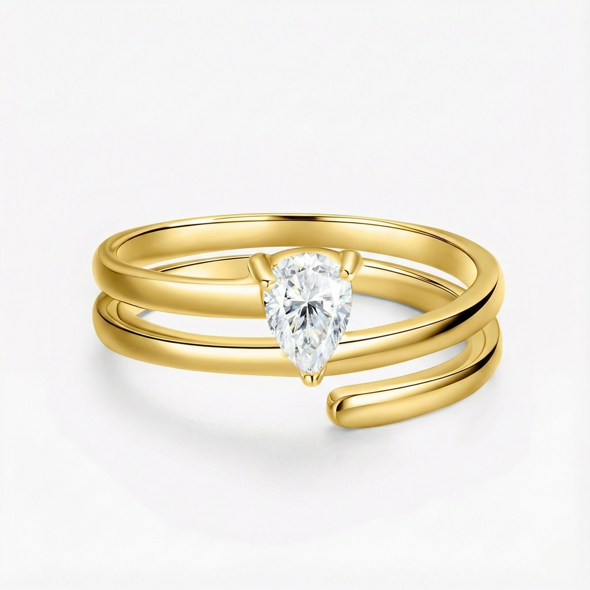 Anel de Dedinho de Moissanite Oval 0.5ct em Prata 925 com Banho em Ouro 18k, Moissanite Cor D VVS1 Certificada