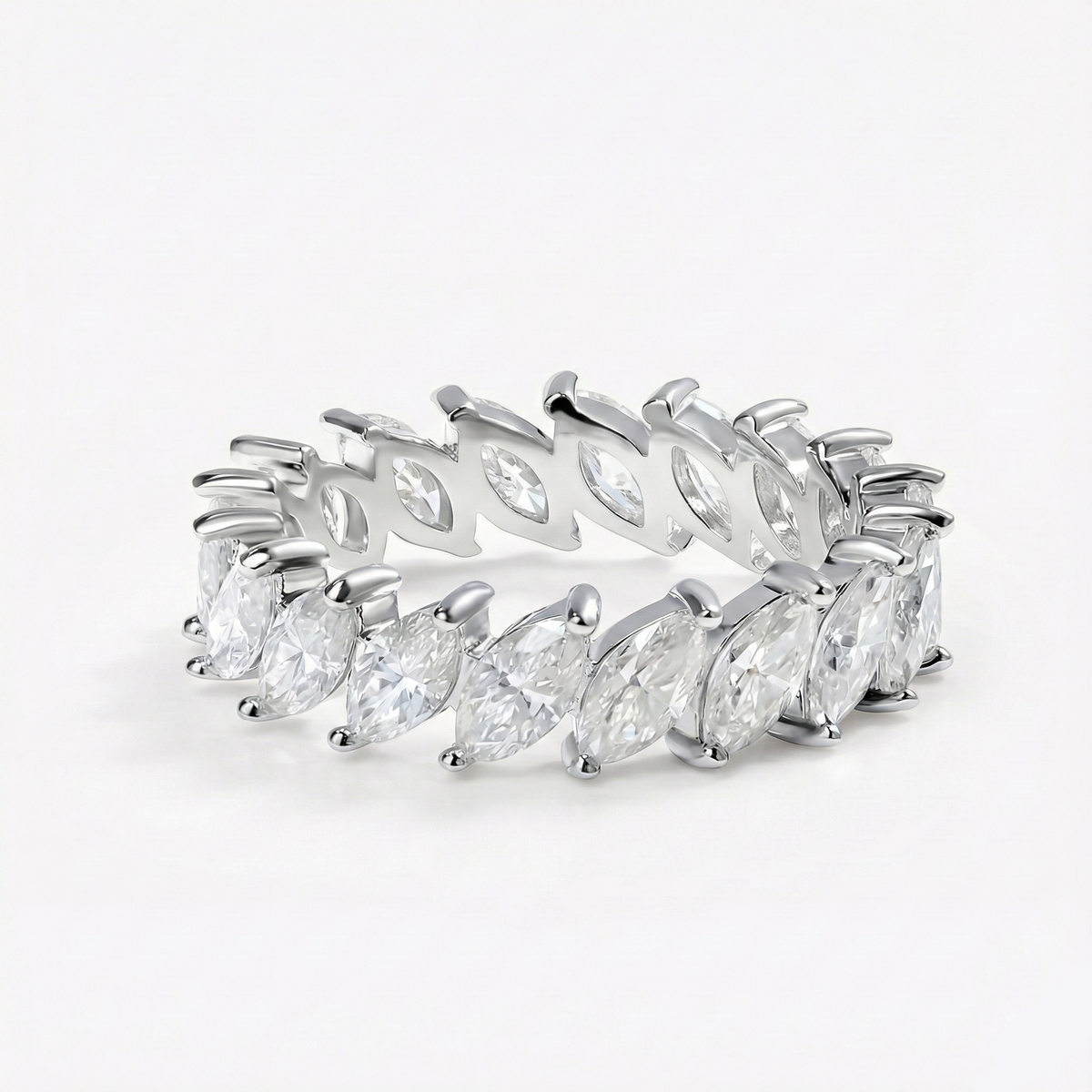 Anel de Moissanite Prata 925 Lapidação Marquise 3×6mm VVS1 Cor D Certificado