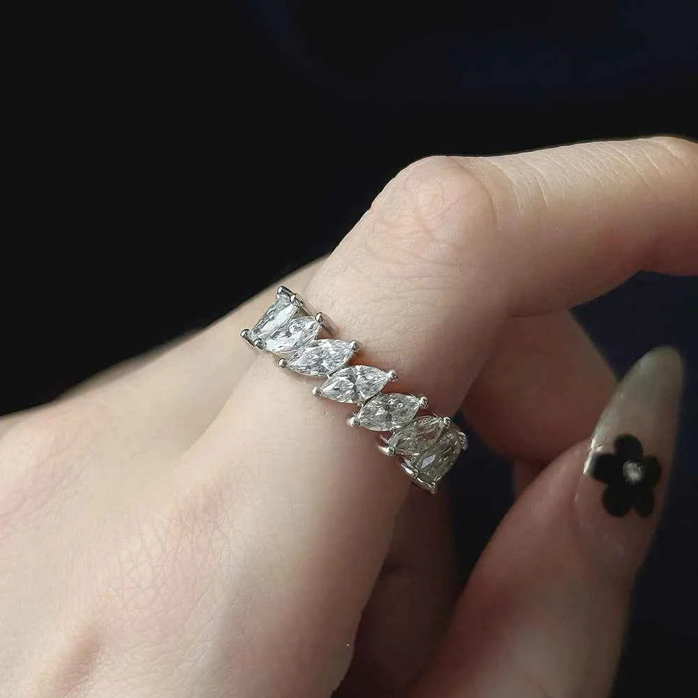 Anel de Moissanite Prata 925 Lapidação Marquise 3×6mm VVS1 Cor D Certificado