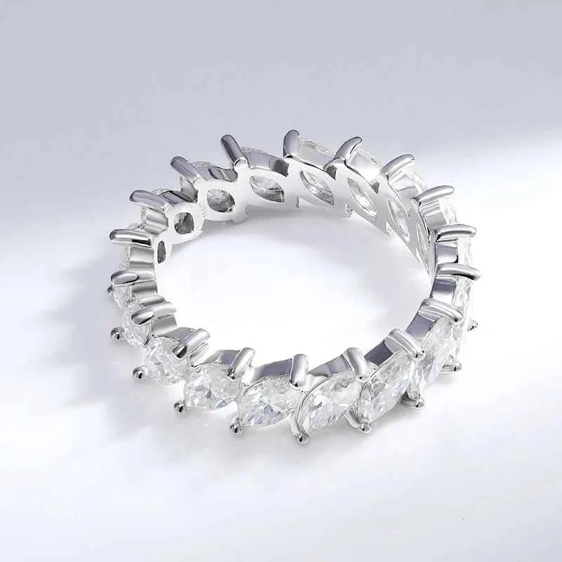 Anel de Moissanite Prata 925 Lapidação Marquise 3×6mm VVS1 Cor D Certificado