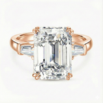 Anel de Moissanite em Prata 925 com Banho de Ouro 14k - Lapidação Emerald 10 Quilates (10×14mm) e Moissanite Cor D VVS1 Certificada