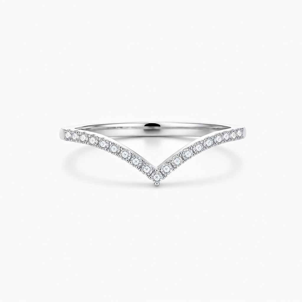 Anel Cravejado de Moissanite Brilhante 0,15ct em Prata 925 com Ródio e Moissanite Cor D VVS1 Certificada