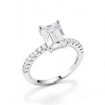 Anel Solitário Moissanite 1ct 2ct Cravejado, Prata 925 com Banho de Ouro Branco 18k, Corte Emerald, Moissanite Cor D VVS1 Certificada