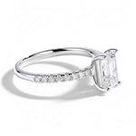 Anel Solitário Moissanite 1ct 2ct Cravejado, Prata 925 com Banho de Ouro Branco 18k, Corte Emerald, Moissanite Cor D VVS1 Certificada