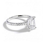 Anel Solitário Moissanite 1ct 2ct Cravejado, Prata 925 com Banho de Ouro Branco 18k, Corte Emerald, Moissanite Cor D VVS1 Certificada