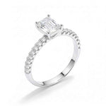 Anel Solitário Moissanite 1ct 2ct Cravejado, Prata 925 com Banho de Ouro Branco 18k, Corte Emerald, Moissanite Cor D VVS1 Certificada