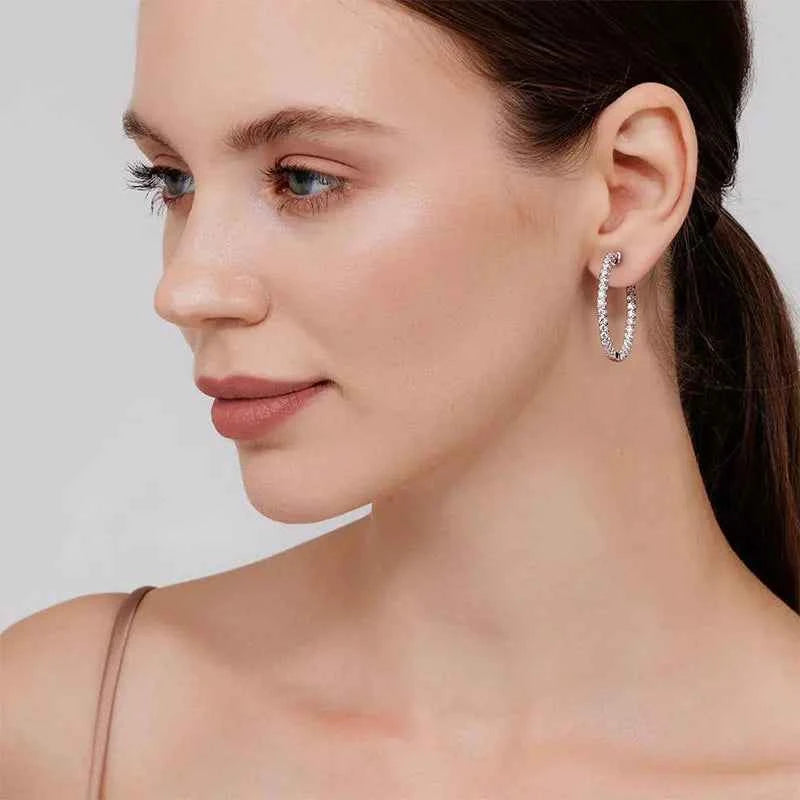 Argolas de Moissanite Brilhante 2mm em Prata 925 — Brinco Argola Feminino Certificado GRA Cor D VVS1, Design Clássico e Elegante — Monlí