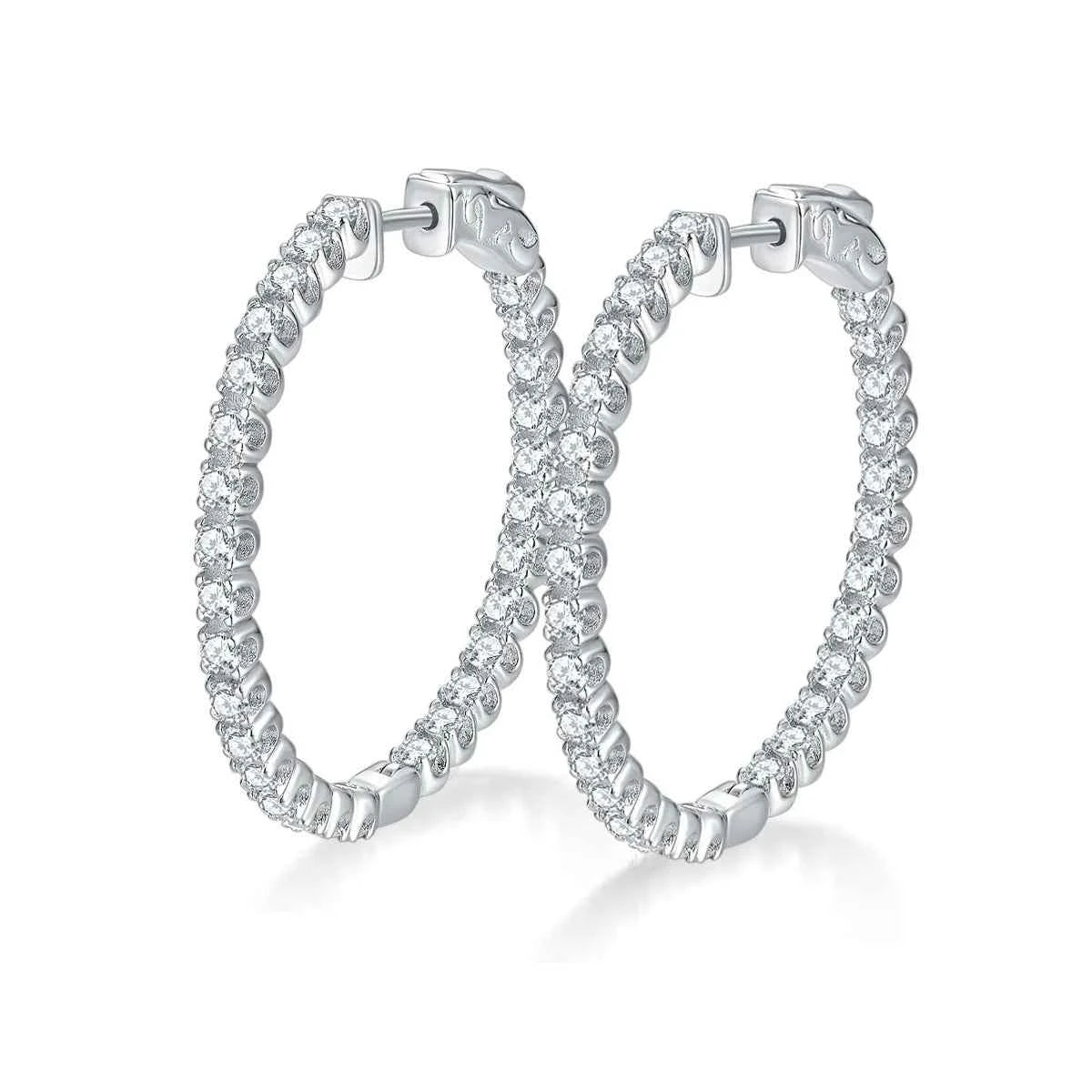 Argolas de Moissanite Brilhante 2mm em Prata 925 — Brinco Argola Feminino Certificado GRA Cor D VVS1, Design Clássico e Elegante — Monlí