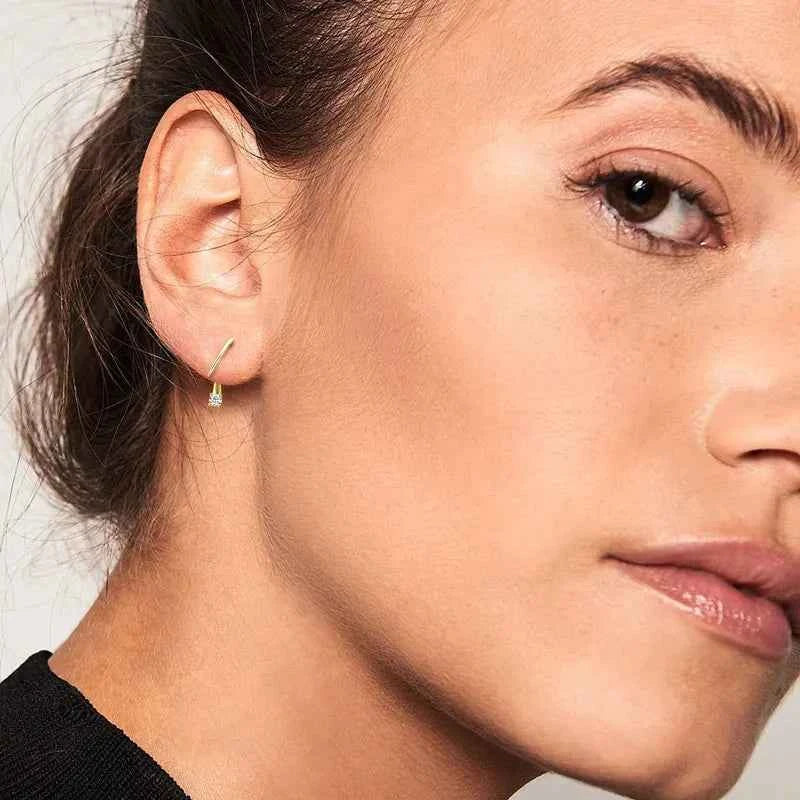 Brinco Argola Torcida com Moissanite Brilhante 2,5mm em Prata 925, Moissanite Cor D VVS1 Certificada — Monlí