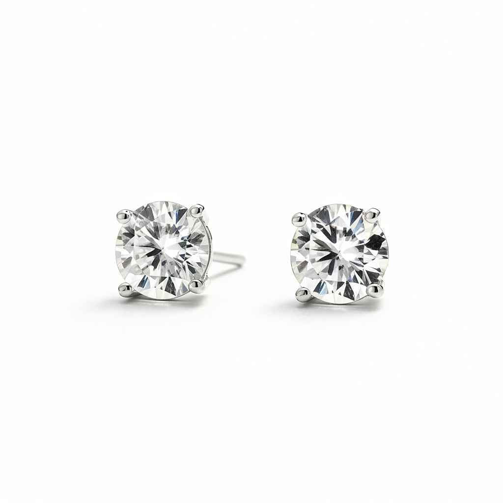 Brinco Moissanite 1ct Prata 925 com Ródio, Ponto de Luz Brilhante VVS1 Certificado